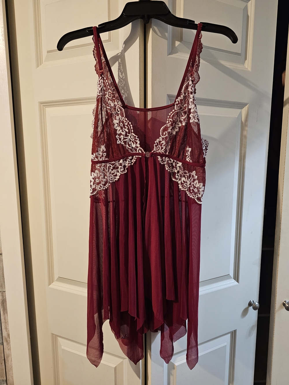 Sheer Lace-Trim Burgundy Babydoll Nightdress Xxl